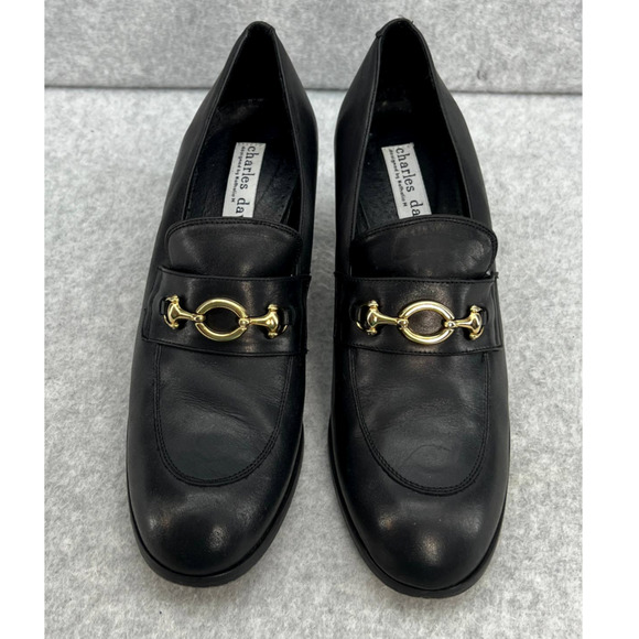Charles David Horsebit Loafer Mid Block Heel Pump- Black Leather - Women Size 10 - Picture 3 of 11